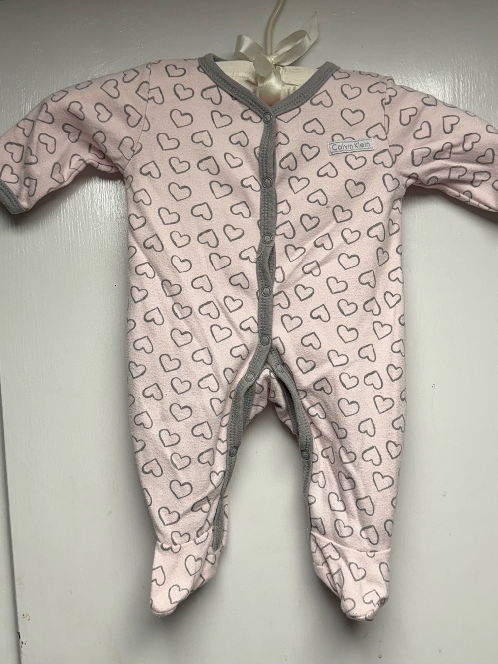 0-3 months Calvin Klein Pink and Gray Heart Footed One-Piece